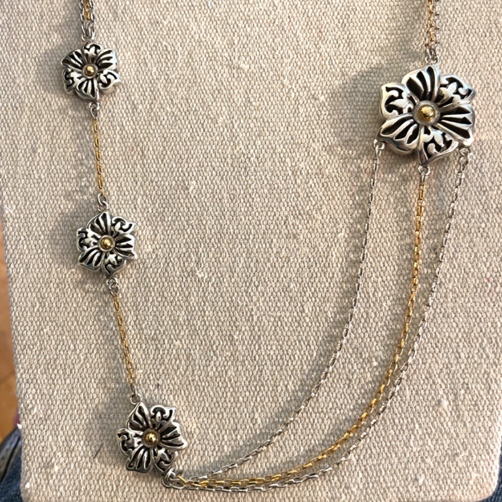 Brighton Two Tone Triple Garden Asymmetrical Flower Necklace